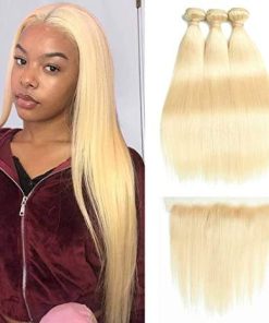 3 Bundles Blonde 613 Straight Virgin Hair & with 13x4 Transparent Lace Frontal