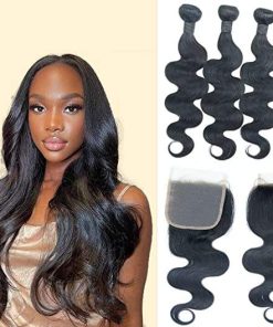 Mink Body Wave Hair Weft 3 Bundles With 5x5 Transparent Lace Closure