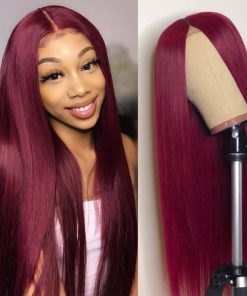 Red Burgundy Colored wig straight 13x4/4x4 Transparent Lace Front 100% Human Hair Wig
