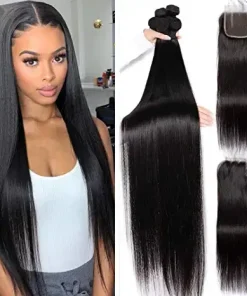 Unprocessed Mink Straight Hair 3 Bundles with 4x4 HD Lace Closure