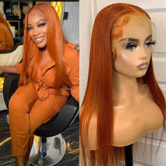 Ginger Colored Straight 13x4/4x4 transparen Lace 100% Human Hair Wig 300%Density