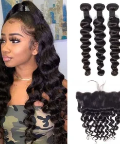 Loose Deep Mink Hair 3 Bundles with 13x4 Transparent Lace Frontal