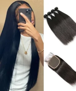 Mink Straight Hair 3 Bundles With Invisible 5x5 HD Lace Closure Sew In