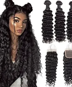 Unprocessed Deep Wave Mink Hair 3 Bundles with 4x4 HD Lace Closure