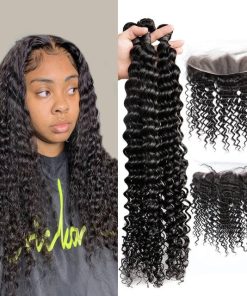 High Quality Mink Hair Deep Wave 3 Bundles with 13x4 HD Lace Frontal