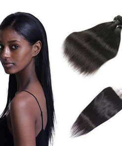 Straight Mink Human Hair 3 Bundles With 5x5 Transparent Closure