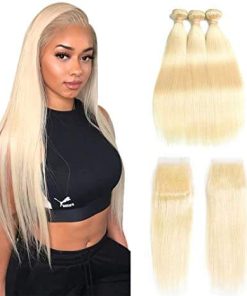 3 Bundles Blonde 613 Straight Virgin Hair & with 13x4 Transparent Lace Frontal