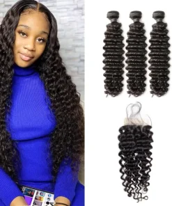 Best Deep Wave Mink Hair 3 Bundles With 5x5 HD Lace Closure