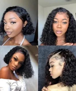 Deep Wave Bob Frontal Transparent Lace 100% Human Hair Wig